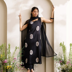 Khushal K Women Cotton Kurta And Palazzo With Dupatta Set - Black