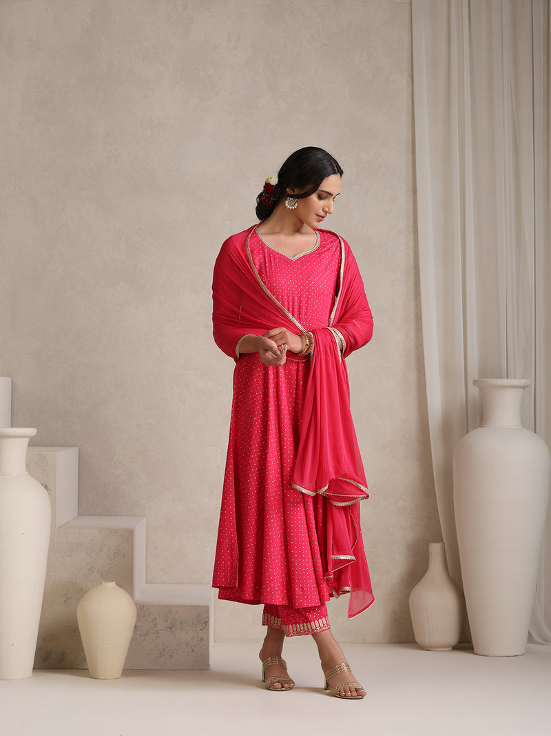 Khushal K Polka Dot Printed Anarkali Kurta set