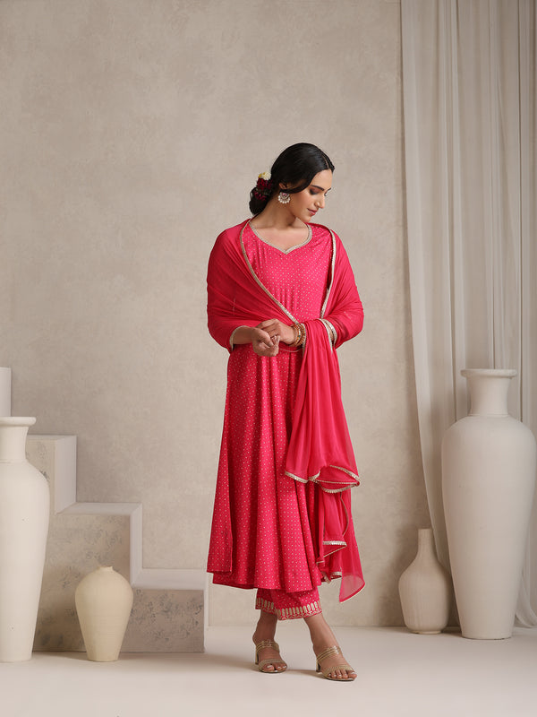 Khushal K Polka Dot Printed Anarkali Kurta set