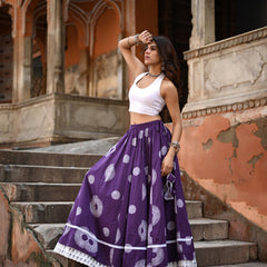 Khushal K Women's Purple Printed Cotton Flared Maxi Skirt