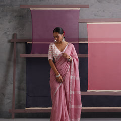 Women Cotton Pink Linen Printed Saree