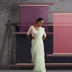 Women Cotton Green Linen Printed Saree