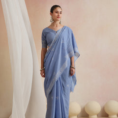 Women Hand Block Blue Pure Cotton Printed Saree