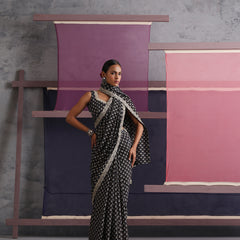 Women Embroidered Black Pure Cotton Printed Saree