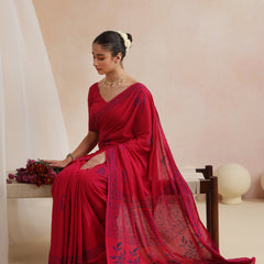Women Hand Block Pink Pure Cotton Printed Saree