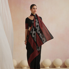 Women Hand Block Black Pure Cotton Printed Saree