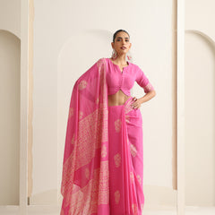 Women Hand Block Pink Pure Cotton Printed Saree