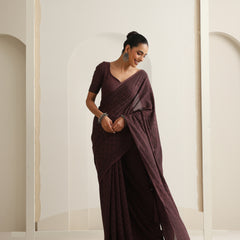 Women Hand Block Brown Pure Cotton Printed Saree