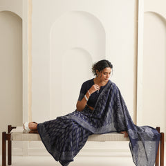 Women Hand Block Blue Pure Cotton Printed Saree