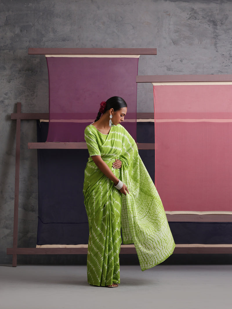 Women Hand Block Green Pure Cotton Printed Saree