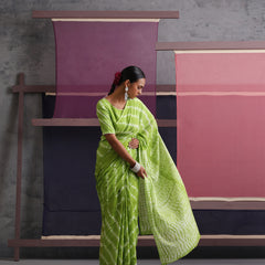 Women Hand Block Green Pure Cotton Printed Saree