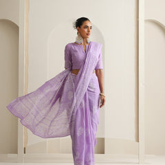 Women Hand Block Purple Pure Cotton Printed Saree