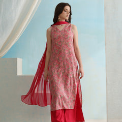 Paisley Printed V-Neck Sleeveless Kurta with Palazzos & With Dupatta