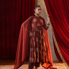 Khushal K Women Cotton kurta and palazzo with dupatta set - Rust