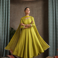 Sweet Heart Neck Anarkali Kurta with Palazzos & With Dupatta