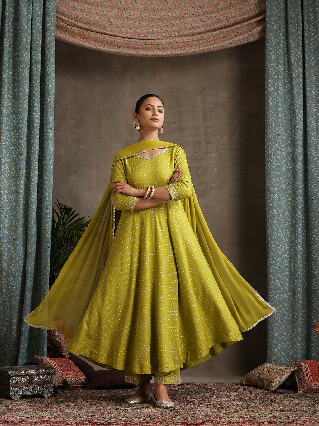 Sweet Heart Neck Anarkali Kurta with Palazzos & With Dupatta