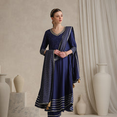 Floral Embroidered Gotta Patti V-Neck Anarkali Kurta With Palazzos & Dupatta