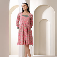 Tribal Printed Square Neck Fit & Flare Dress