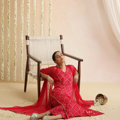 Women Bandhani Printed Kurta with Palazzos & Dupatta