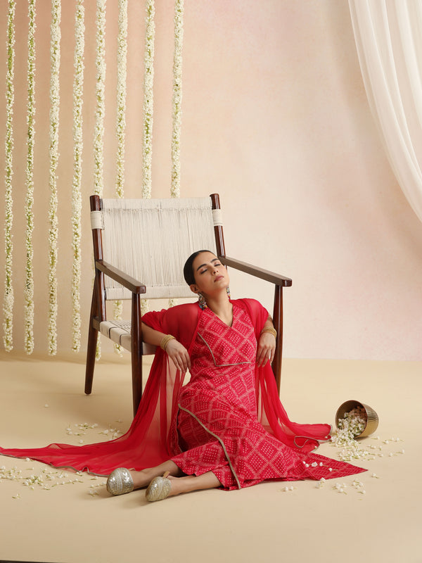 Women Bandhani Printed Kurta with Palazzos & Dupatta