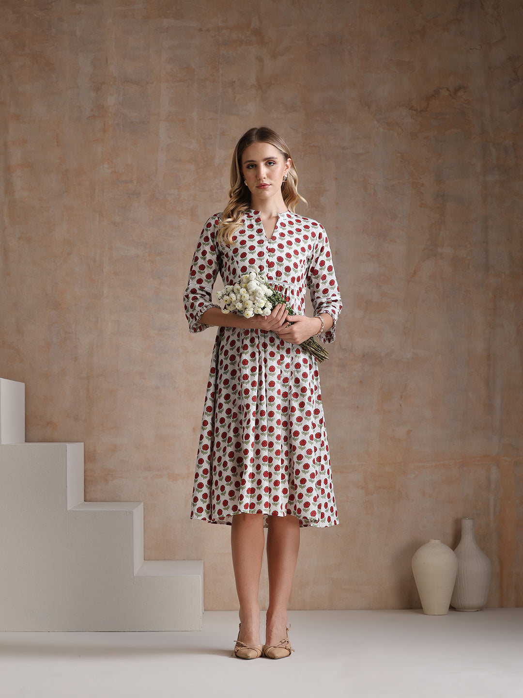 Khushal Women Polka Dot Print A-Line Midi Dress