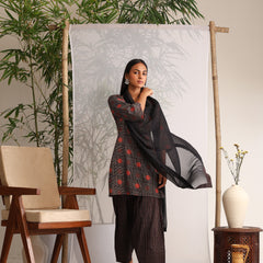 Khushal K Women Cotton kurti and Farshi Salwar with dupatta set - Black