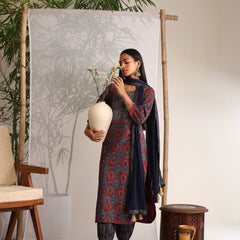 Khushal K Women Cotton kurta and Afghani Salwar with dupatta set - Blue