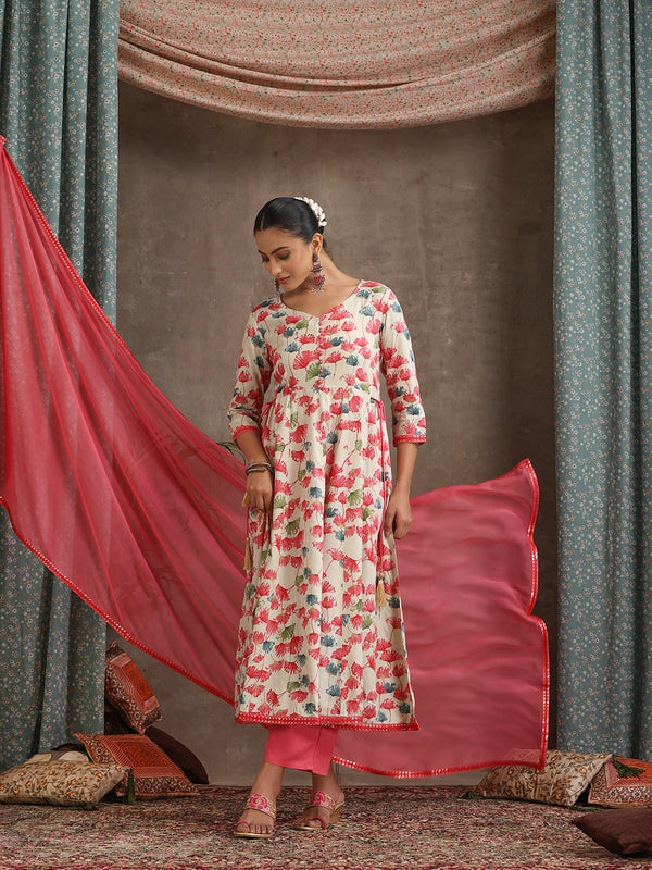 Women Floral Printed Kurta with Palazzos & Dupatta