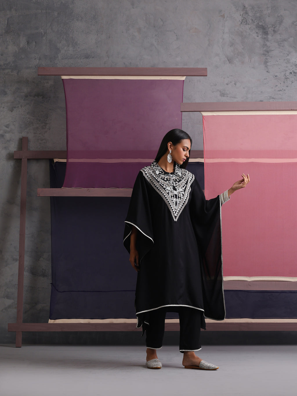 Khushal K Women Embroidered Collar Black Kaftan set