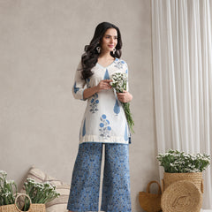 Floral Printed Cotton V-Neck Tunic With Palazzo Co-Ords