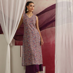 Paisley Printed Sleeveless Straight Kurta with Palazzos & Dupatta