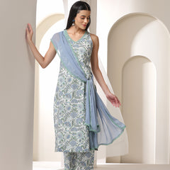 Women Floral Printed Regular Pure Cotton Kurta with Palazzos & With Dupatta