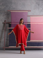 Khushal K Women Embroidered Round Neck Red Kaftan set