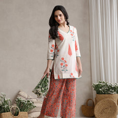 Printed Cotton V-Neck Tunic With Palazzo Co-Ords