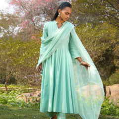 Khushal K Women Cotton Kurta and Palazzo With Dupatta Set - Green