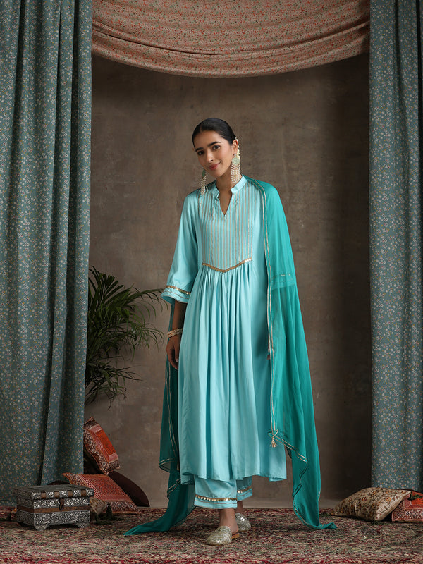 Khushal K Women Embroidered Pleated Gotta Patti Kurta set