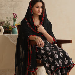 Khushal K Women Black Floral Printed Regular Pure Cotton Kurta & Palazzo With Dupatta