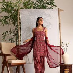 Khushal K Women Cotton kurti and Farshi Salwar with dupatta set - Maroon