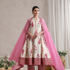 Women Floral Printed Cotton Kurta with Palazzos & Dupatta