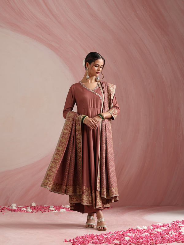 Women Ethnic Motifs Angrakha Thread Work Kurta with Trousers & With Dupatta