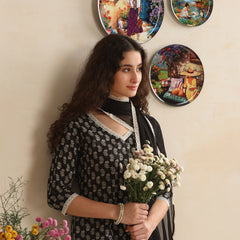 Khushal K Women Floral Printed Regular Pure Cotton Black Kurta & Palazzo With Dupatta