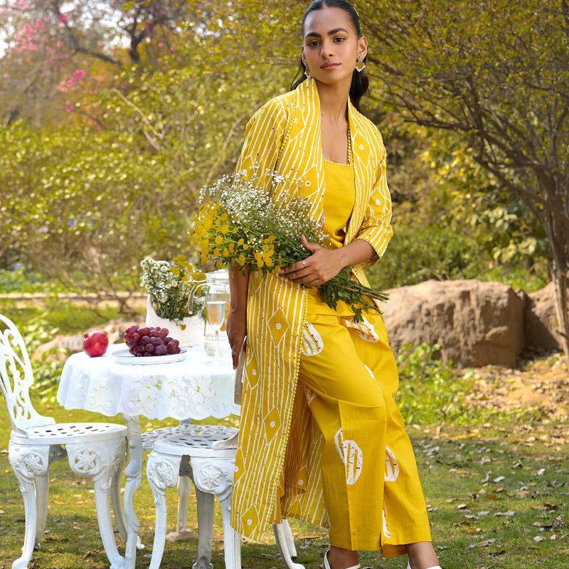 Women Printed Pure Cotton Co-Ords Set - Yellow - Khushal K - Image 1