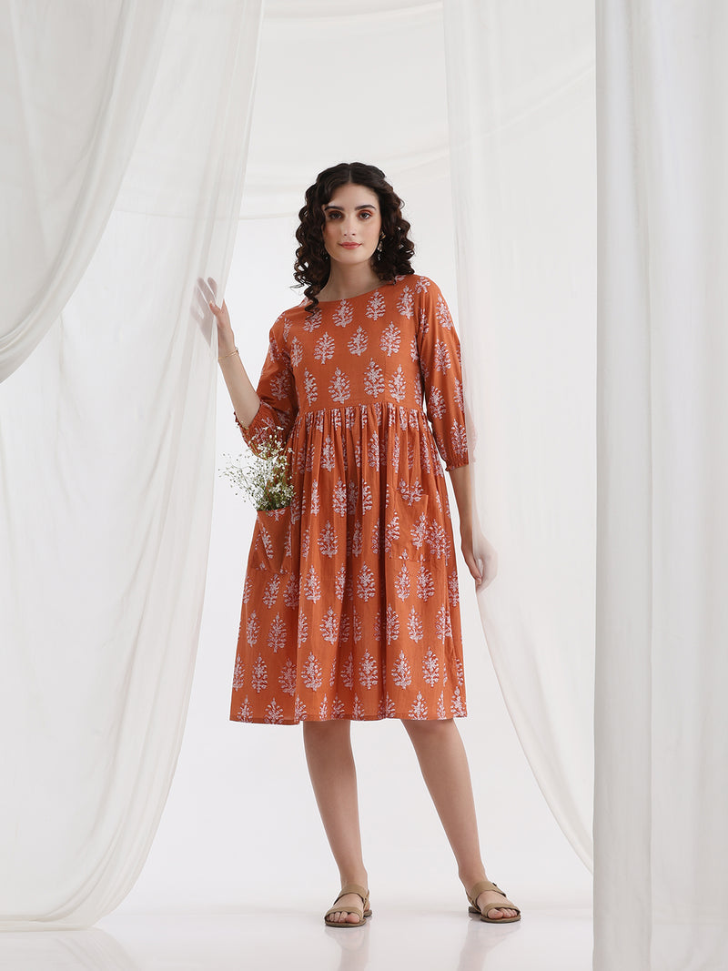 Women Floral Print Knee Lengh A-Line Dress