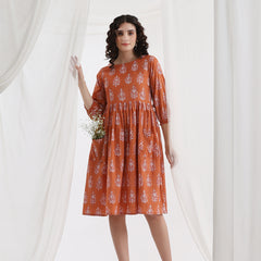 Women Floral Print Knee Lengh A-Line Dress