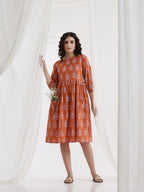 Women Floral Print Knee Lengh A-Line Dress