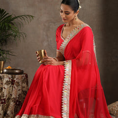 Red Poly Chiffon Fashion Saree