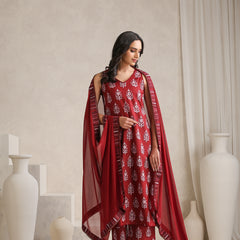 Khushal K Floral Printed V-Neck Pure Cotton Kurta set