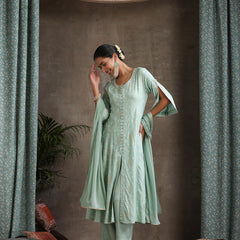 Ethnic Motifs Printed Panelled A-Line Pure Cotton Kurta with Palazzos & Dupatta