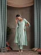 Ethnic Motifs Printed Panelled A-Line Pure Cotton Kurta with Palazzos & Dupatta