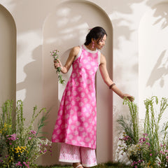 Khushal K Women Cotton Kurta With Palazzo Set - Pink